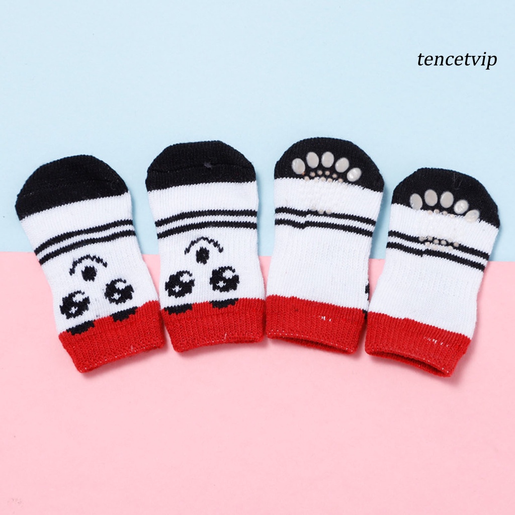 Set 4 Đôi Vớ Cotton Dệt Kim Chống Trượt In Họa Tiết Chân Thú Cưng Cho Cún Cưng