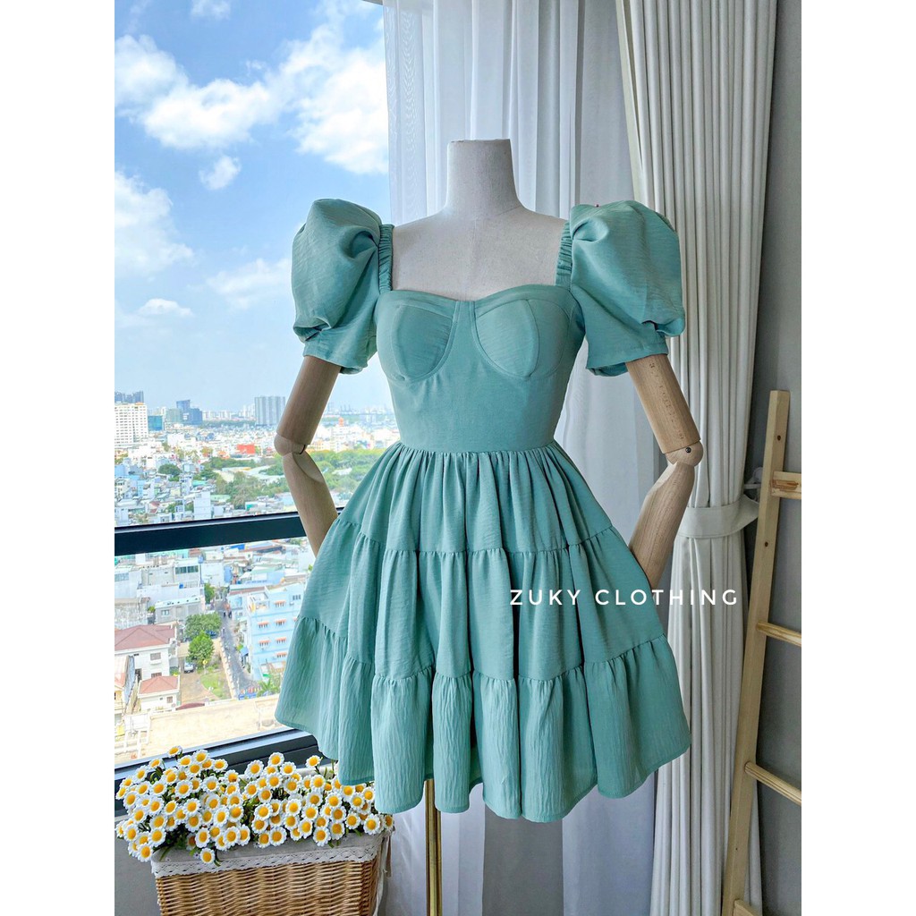 ( LOCAL BRAND ) Đầm dáng xoè cổ vuông Tiered Dress ZUKY