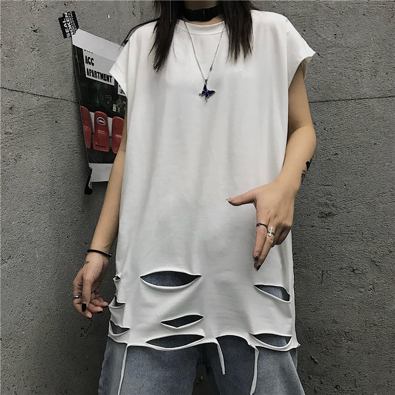Áo Thun Sát Nách Dáng Rộng Phối Rách Kiểu Retro Hàn Quốc Thời Trang Mùa Hè Cho Cặp Đôi