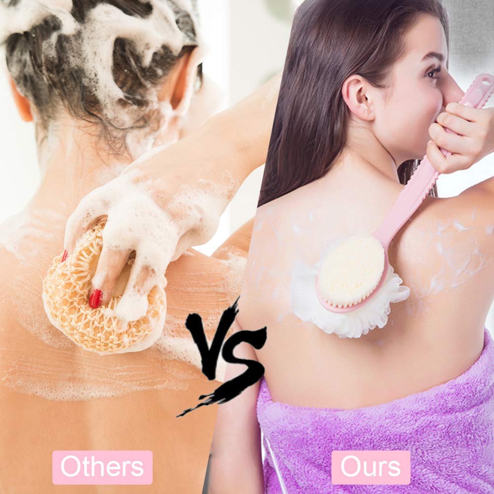 Bàn Chải Tắm Hai Mặt Tay Cầm Dài Đa Chức Năng Dùng Mát Xa Tẩy Tế Bào Chết Cho Da Lưng / Toàn Thân