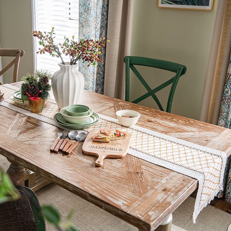 Khăn trải bàn phối tua rua tg phong cách đồng quê Mỹ