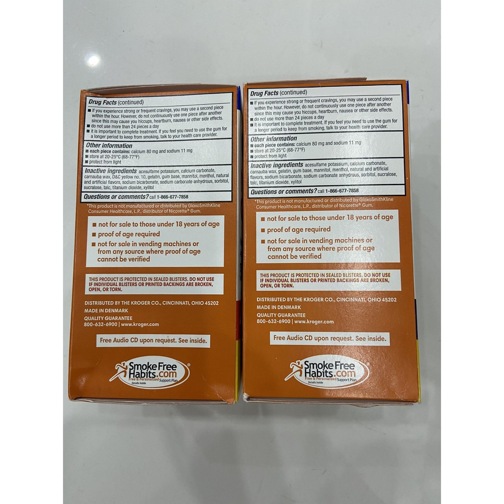 Kẹo cao su Kroger Nicotine Gum 2mg&amp; 4mg 100 viên, hương trái cấy