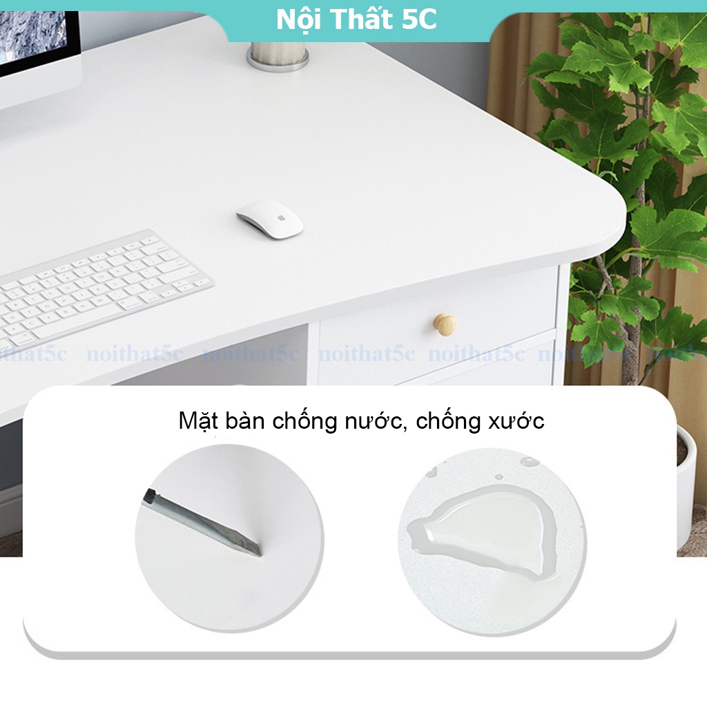 Bàn làm việc phong cách Bắc Âu có hộc tủ chân gỗ tự nhiên, chất liệu gỗ MDF cao cấp