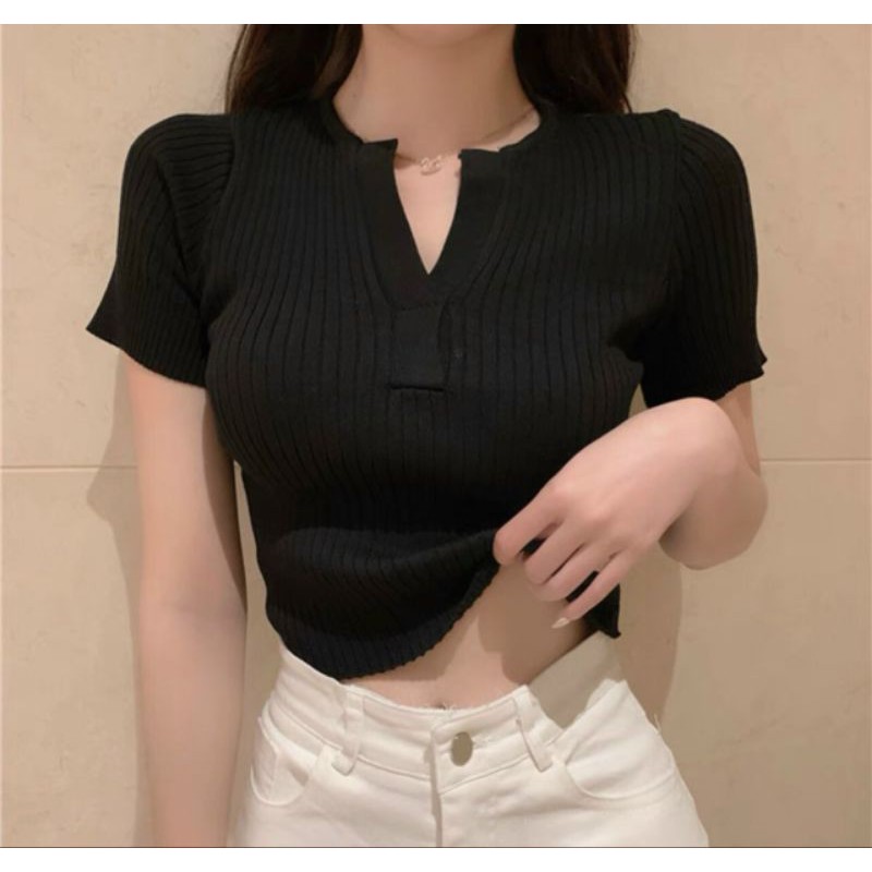 Áo croptop thun gân basic