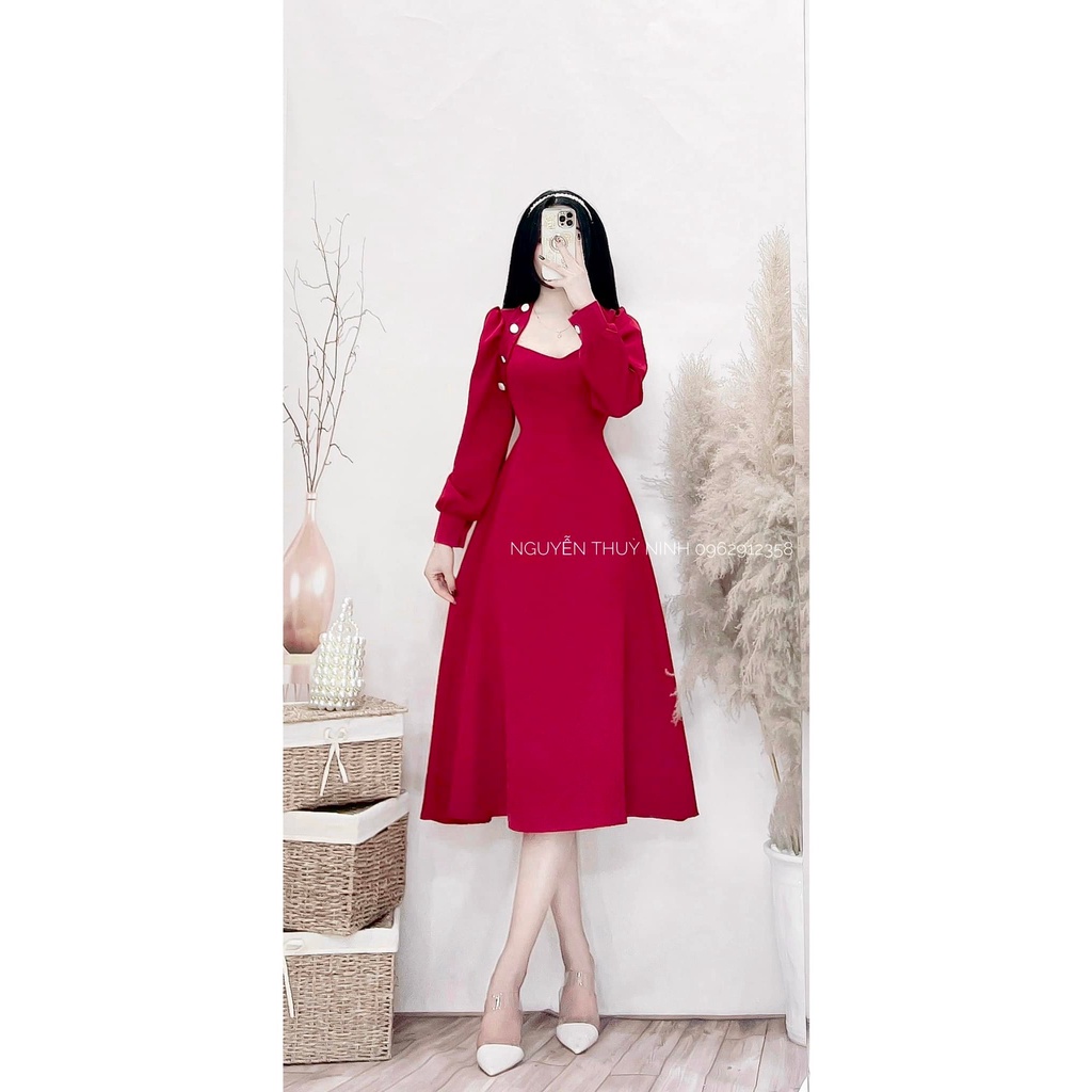 Đầm váy nữ dạ tiệc dáng xòe dài tay, sang chảnh 3 màu sắc (Đỏ, Đen, Trắng) giúp nàng nổi bật