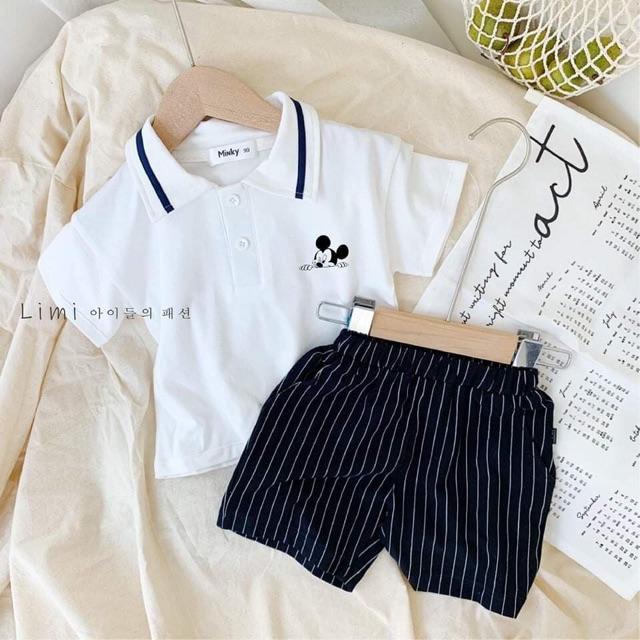 SET BỘ MICKEY POLO QUẦN KẺ CHO BÉ