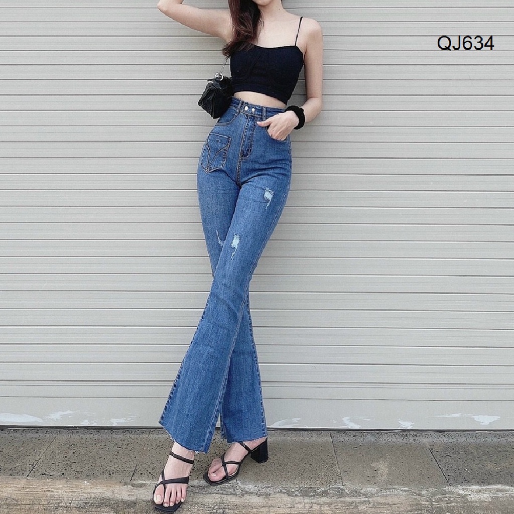 Quần jeans ống pass loe rách gối QJ634