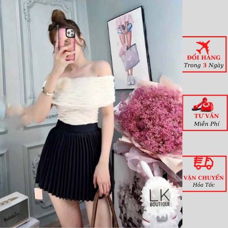 Áo trễ vai nữ xốp nhăn đính hoa tiểu thư bánh bèo cao cấp ulzzang Hàn Quốc