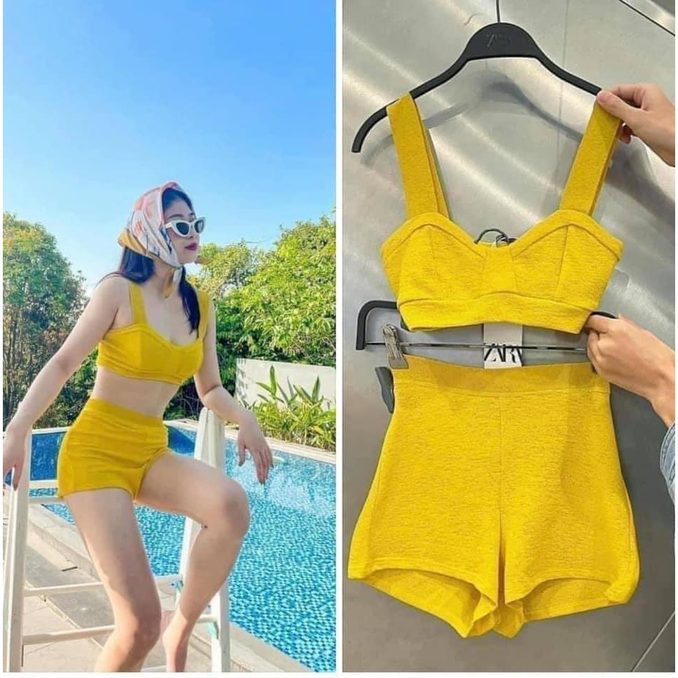 Set Bikini Vàng Cạp Cao Giấu Bụng