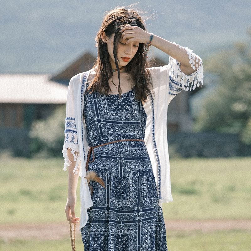 ÁO BOHO CHIC CROPTOP ĐAN DÂY SẮC MÀU PHỐI ÁO KHOÁC TAY VIỀN THỔ CẨM BOHEMIAN