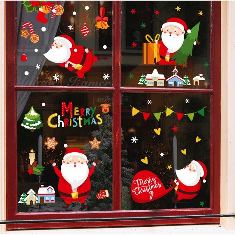 Decal dán tường Noel Hít Tĩnh Điện không Dơ Kính - Ông già noel tinh nghịch