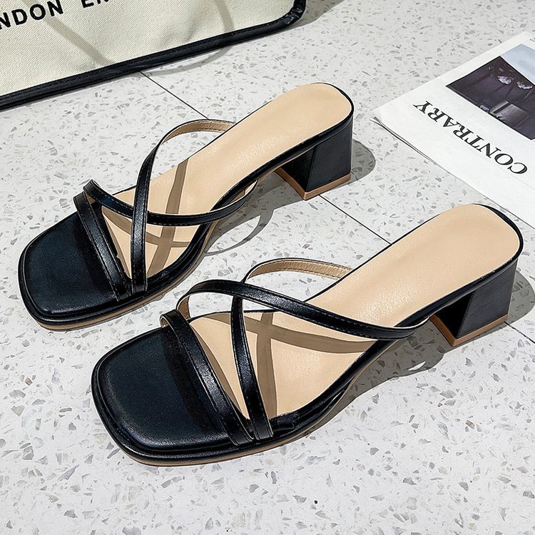 Dép Sandal Kẹp Ngón Mũi Vuông Đế Dày Thời Trang Pháp Mùa Hè 2022 Dành Cho Nữ