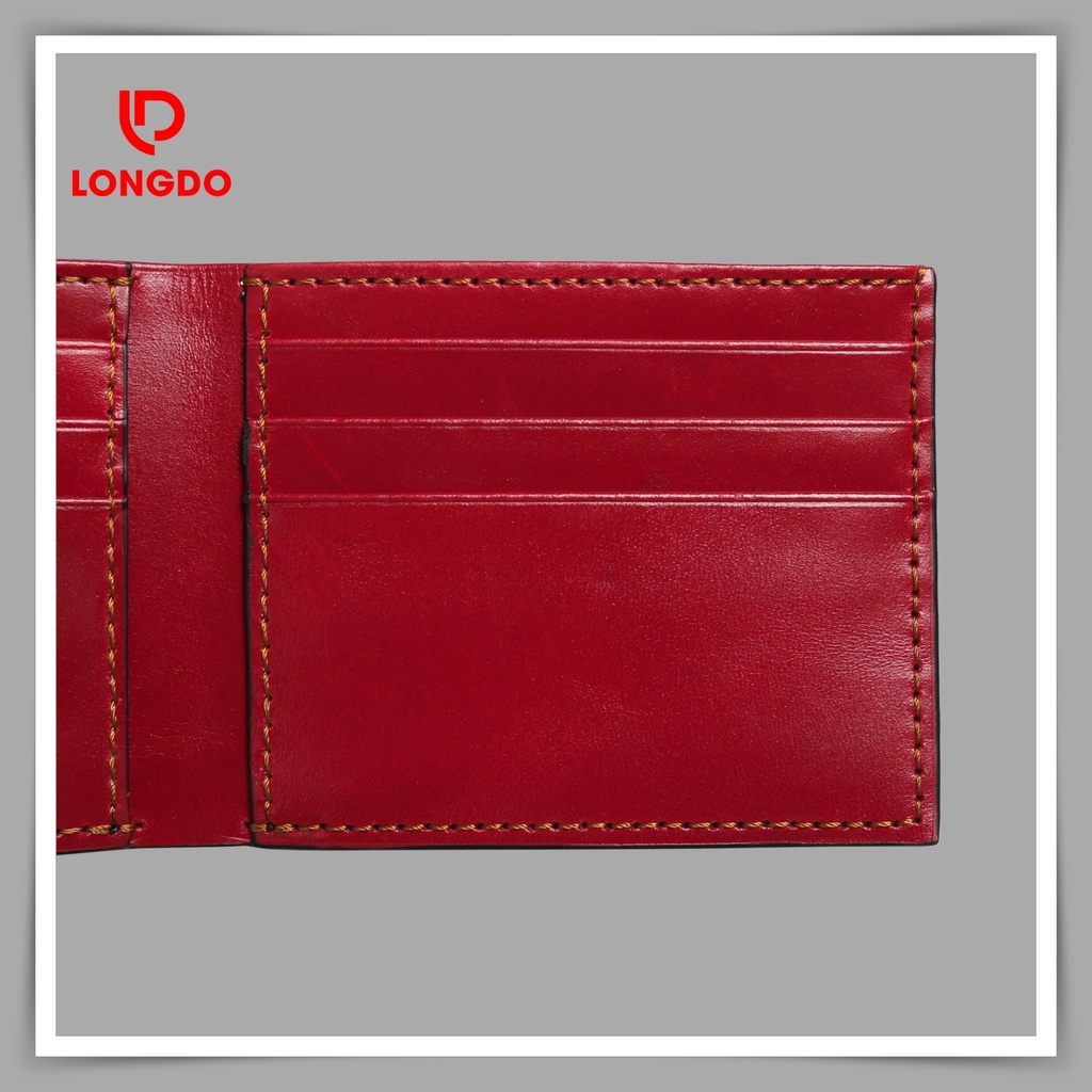 Ví da nam màu đỏ - Cam kết 100% da bò thật - Hàng chính hãng thương hiệu Longdo Leather -Ví ngang B01