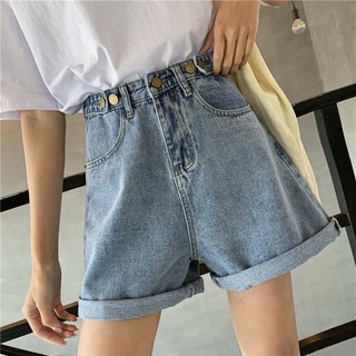 (Sẵn )Quần shorts jean ống rộng nút thắt ulzzang / Quần đùi bò ngố/ Quần Sooc bò