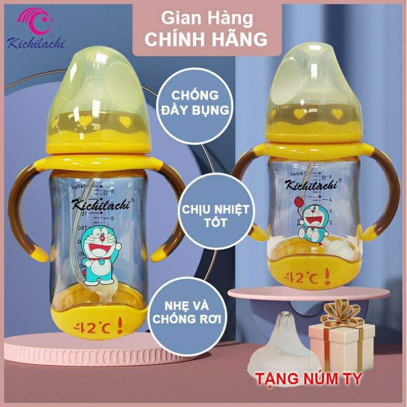 180ml/240ml - Bình sữa PPSU cao cấp cổ rộng cảm ứng nhiệt chống sặc an toàn cho bé KICHILACHI KICHI (Công nghệ Nhật)