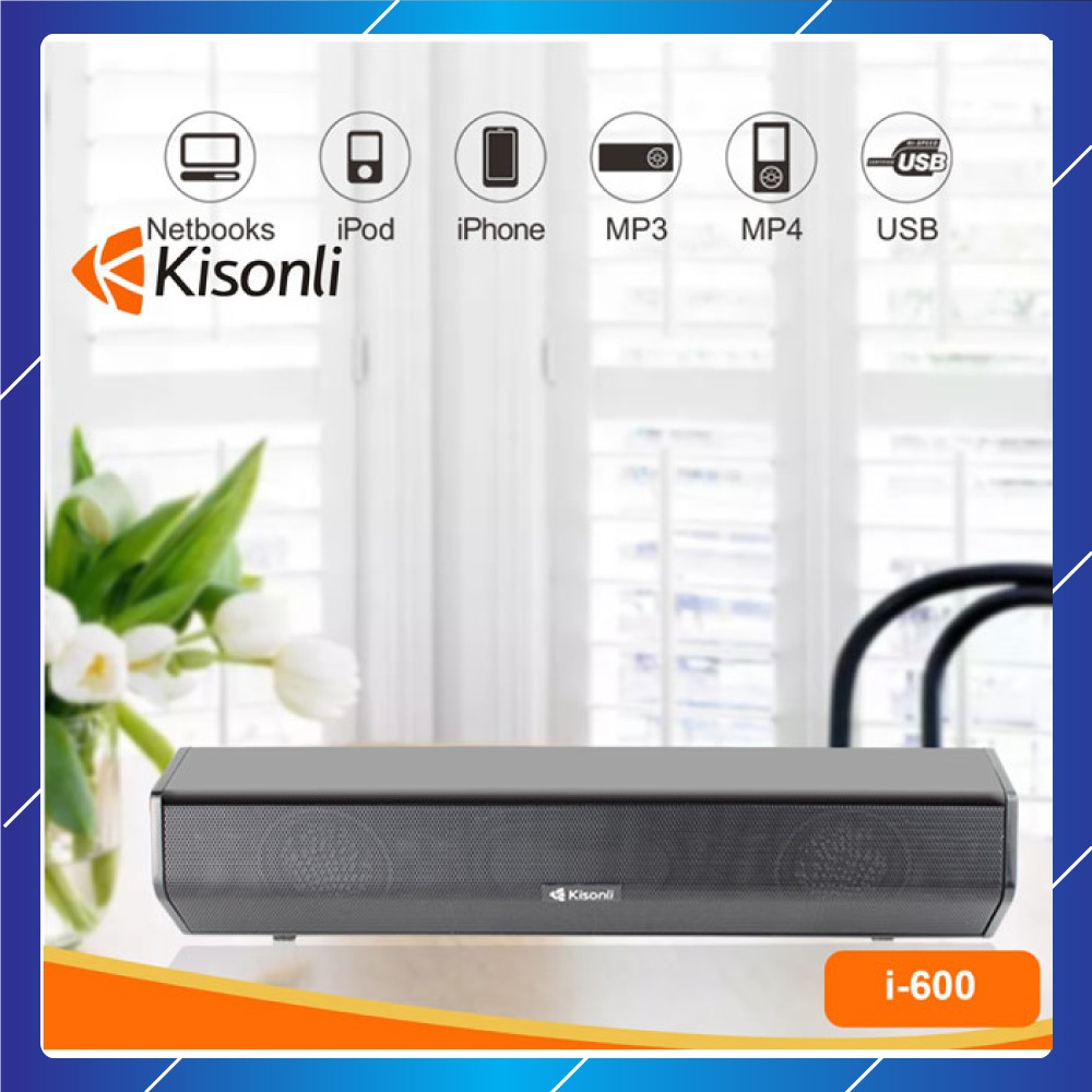 Loa vi tính soundbar 2.0 Kisonli i-600, kết nối không dây bluetooth 4.0 âm thanh tốt, thiết kế đẹp, kết nối đa chế độ