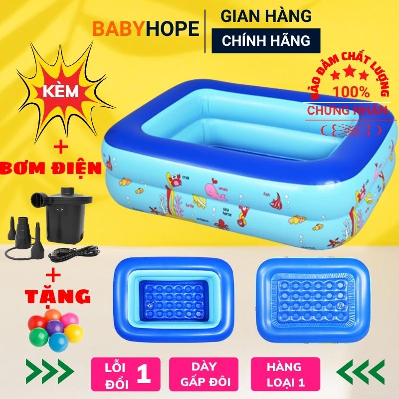 Bể bơi phao cho bé,hồ bơi trẻ em hình chữ nhật 1m2 2 tầng đáy 2 lớp chống trượt dầy gấp đôi loại thường