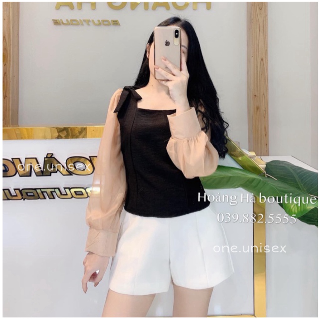Áo nơ vai tay phối voan(7 màu)