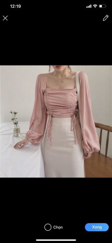 Áo nhún lưng dây rút 2 bên tay dài | BigBuy360 - bigbuy360.vn