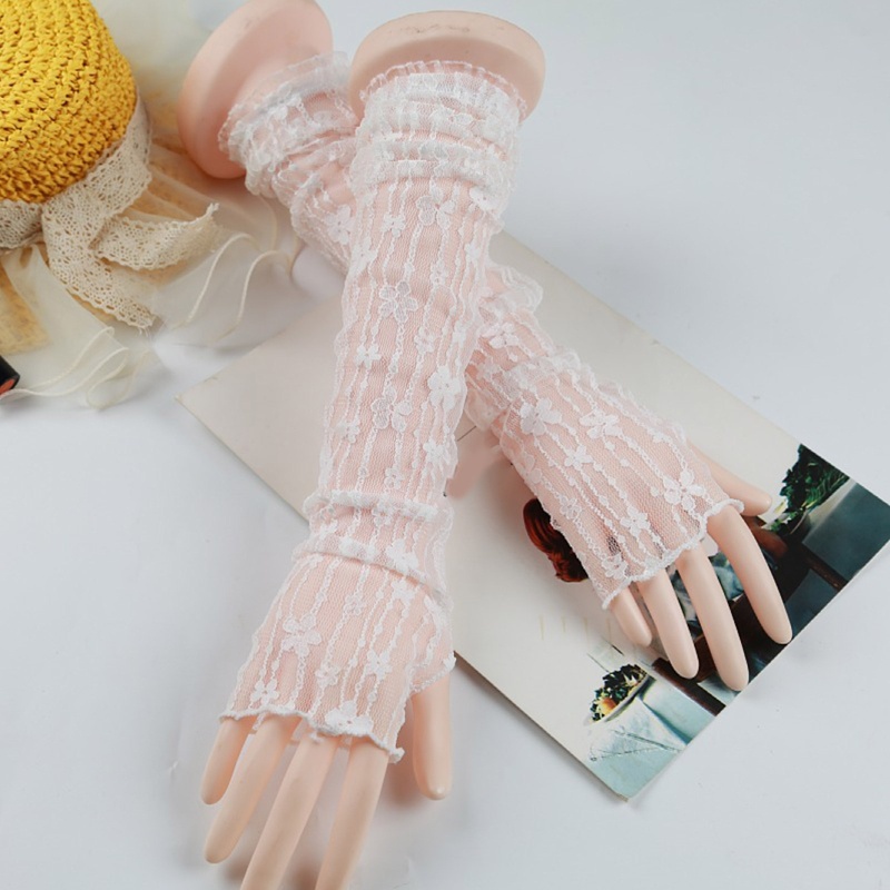 Găng Tay Chống Nắng Siêu Mỏng Phối Ren Lưới Co Giãn Thời Trang Mùa Hè Tinh Tế Cho Nữ