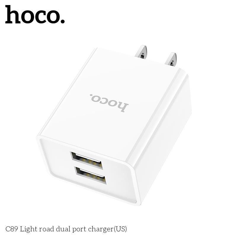 Cốc sạc HOCO C89 - Củ sạc 2 cổng USB tối đa 2.1A, dùng cho iPhone, Samsung và máy khác - Hàng chính hãng