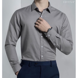 Áo sơ mi nam màu xám dài tay vải trơn, vải kate lụa chống nhăn, cổ bẻ, dáng slimfit công sở thanh lịch cao NBHshopMSn06