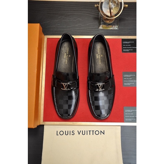 Giày tây lười cho nam thương hiệu Louis Vuitton LV da thật cao cấp hoạ tiết caro