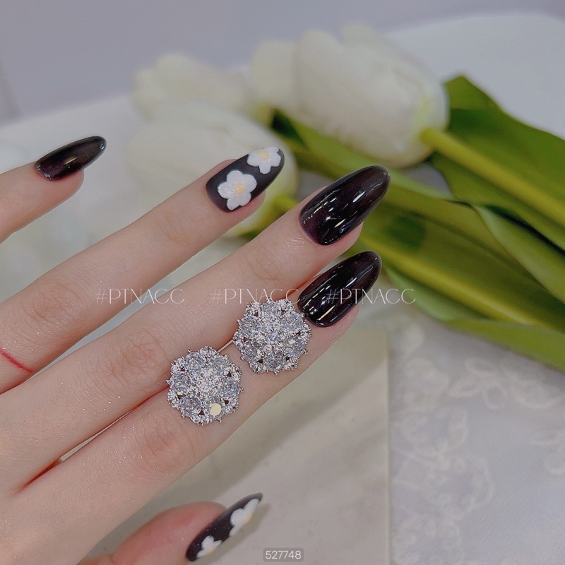 Bông tai, khuyên tai đính đá dáng hoa cong Hàn Quốc .PTNACC.