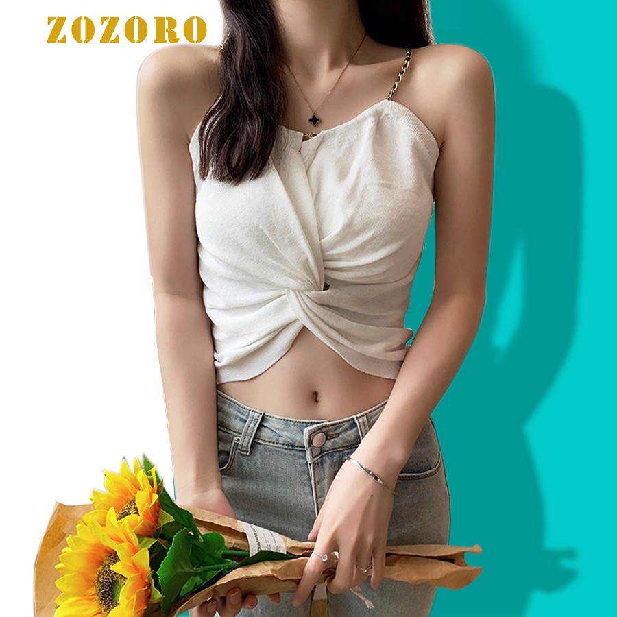 Áo croptop 2 dây kim loại quấn ngực sang chảnh chất liệu dệt kim cao cấp -ACN21