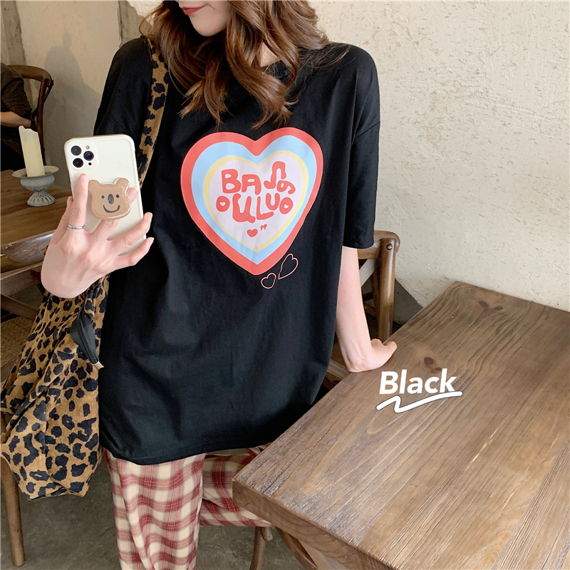 SUXI Áo Thun Nữ Tay Ngắn In Hình Trái Tim Phong Cách Hàn Quốc