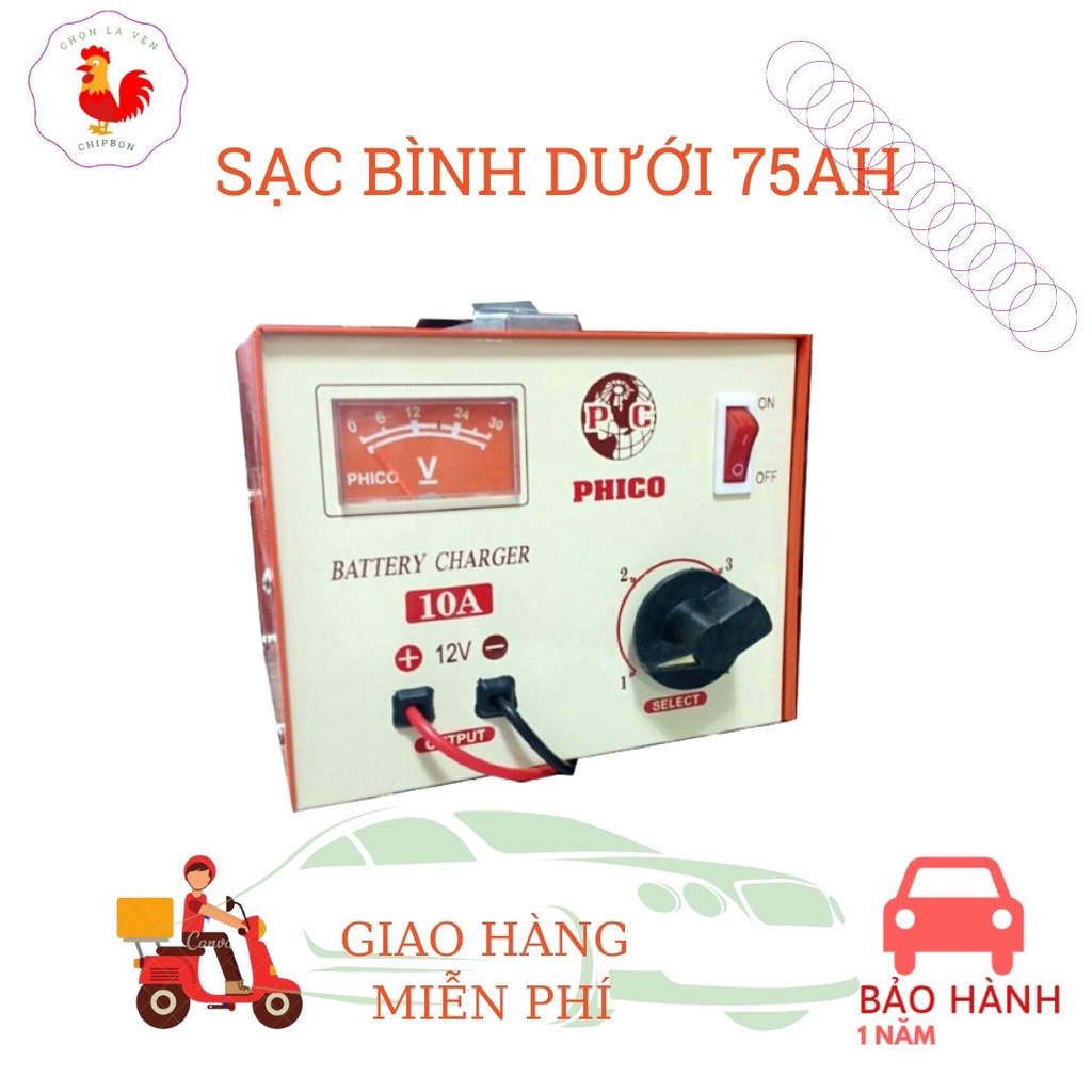 Sạc cho các dòng xe nhỏ dùng 1 bình dưới 75Ah với dòng sạc 10A Phico tại Shop uy tín