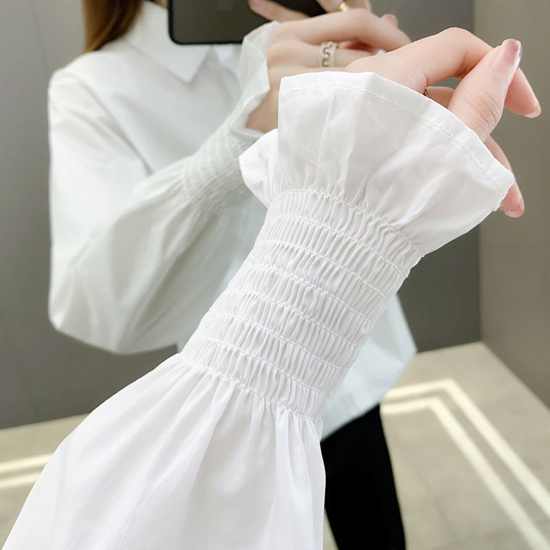 Áo Sơ Mi Nữ Form Rộng Kiểu Công Sở Dài Tay Phồng Bo Chun Dáng Dài Hàn Quốc Vải Lụa Màu Trắng Cổ Đức Vintage MOLA | BigBuy360 - bigbuy360.vn
