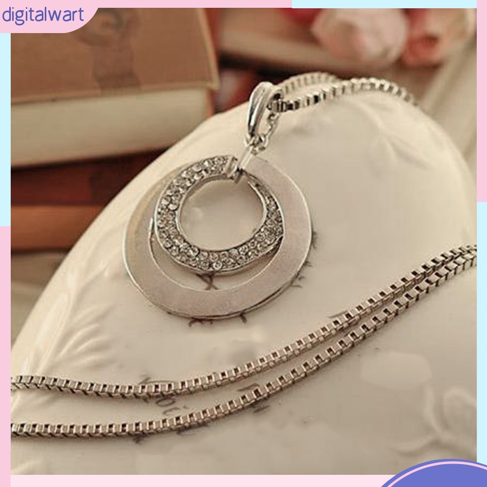 Dây chuyền dáng dài mặt hình tròn bằng hợp kim dính đá nhân tạo cho nữ