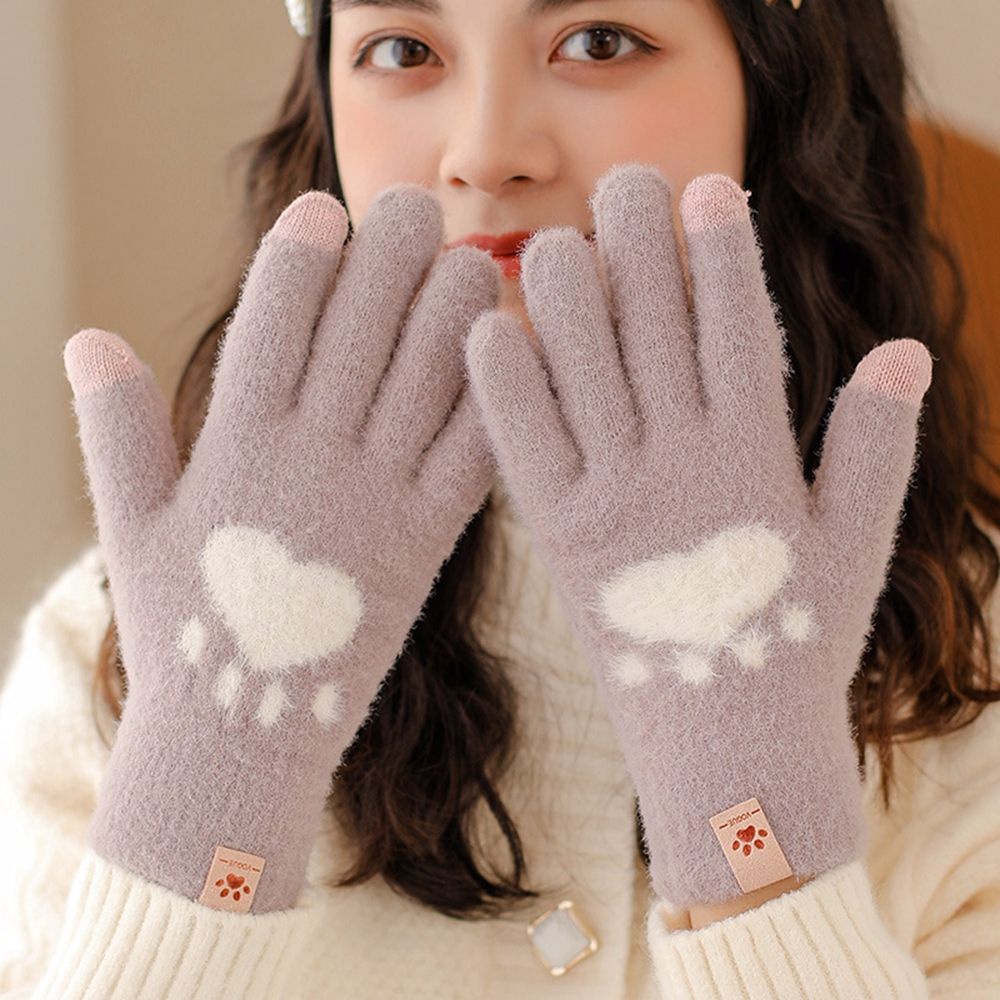 Găng tay len dệt kim dày co giãn thoáng khí có thể dùng màn hình cảm ứng cho nữ