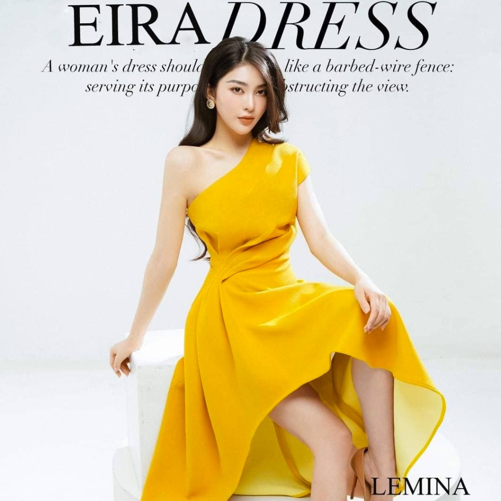 Váy đầm EIRA DRESS, lệch vai,  màu vàng sang trọng đi tiệc  LEMINA