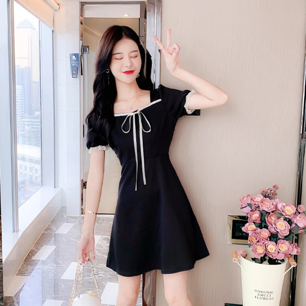 Váy nữ , váy đầm nữ thiết kế cổ vuông ngực thắt nơ , dáng váy ôm tay ngắn ATILA.SHOP | BigBuy360 - bigbuy360.vn