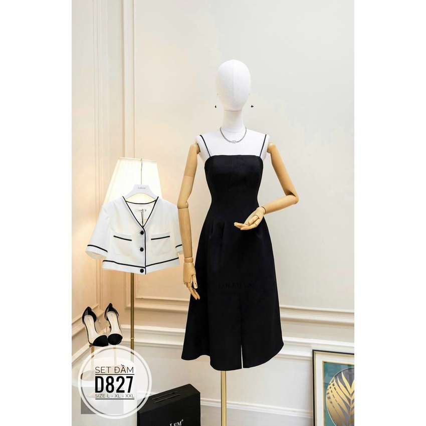 Sét đầm 2 dây kèm áo khoác viền  HH. bigsize chất cotton lạnh mềm mát