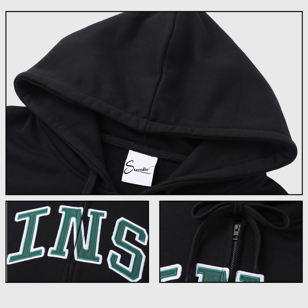 Áo Hoodie Chống Nắng Tia UV  SANVADIO Áo Khoác Form Rộng Có Khóa kéo Thêu Chữ Trước Ngực Cực Đẹp Kiểu Hàn Quốc AN341