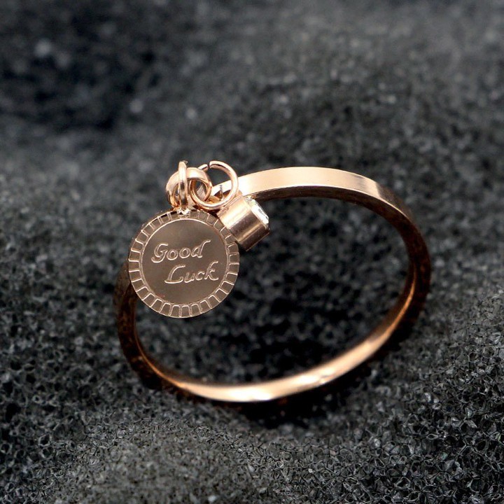NHẪN TITAN GOOD LUCK MÀU VÀNG HỒNG siêu cute - tặng hộp đựng cực xinh