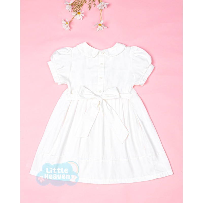 Đầm móc xích trắng / white smocked dress for baby girl / bé gái cổ sen thêu hoa - CT0103