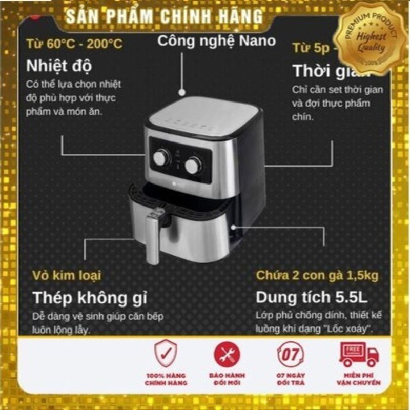 Nồi chiên không dầu LOTTE chính hãng nhập khẩu Hàn Quốc sang trọng đẳng cấp CozyBin