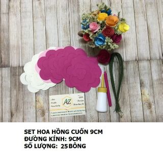 Hoa giấy handmade - Kit nguyên liệu 25 bông hồng 9cm (lên bông 4cm)