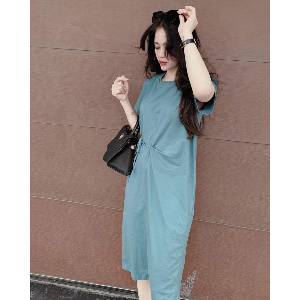 Đầm cotton màu xanh ngọc chất mát V264 Hamistore