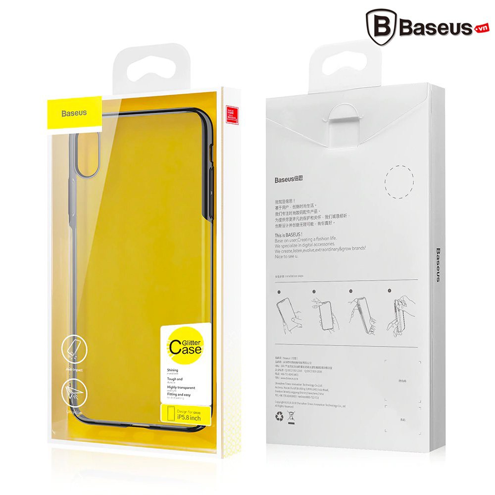 Ốp lưng trong suốt cứng viền si màu Baseus Glitter Case cho iPhone X/ XR/ XS Max