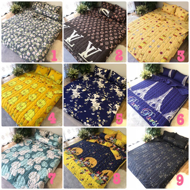 Bộ Drap ga gối poly hàn 1m8 mẫu tam giác ghi