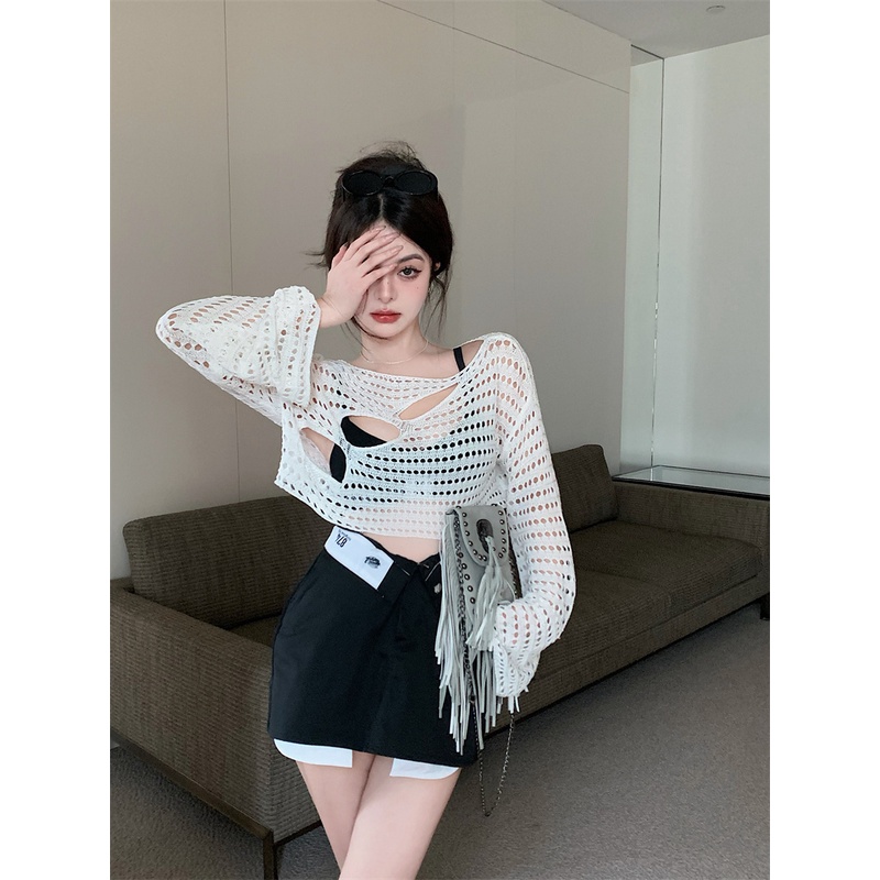 Áo Croptop Tay Dài Dáng Rộng Thời Trang Mùa Hè Quyến Rũ Cho Nữ