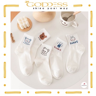 Tất vớ nữ cổ cao Hàn Quốc 💖 Set 5 đôi tất vớ trắng hoạ tiết dễ thương chất vải cotton co giãn 4 chiều thoáng khí