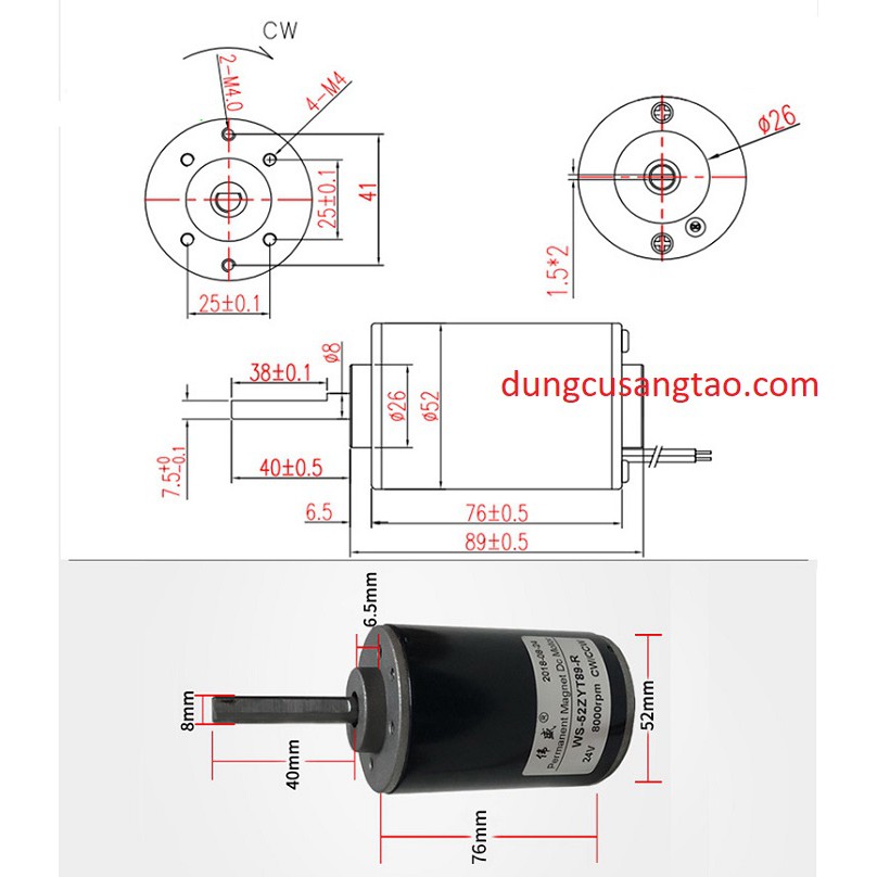 Motor cốt 8mm 52ZYT89-R (24V)