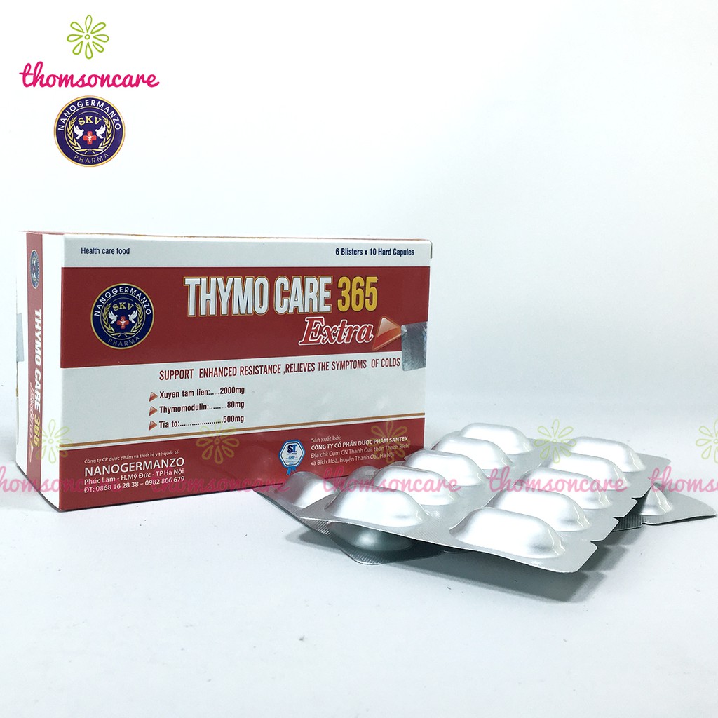 Xuyên tâm liên tăng cường miễn dịch Thymo Care Hộp 60 viên có thêm Thymodulin và tía tô tăng sức đề kháng