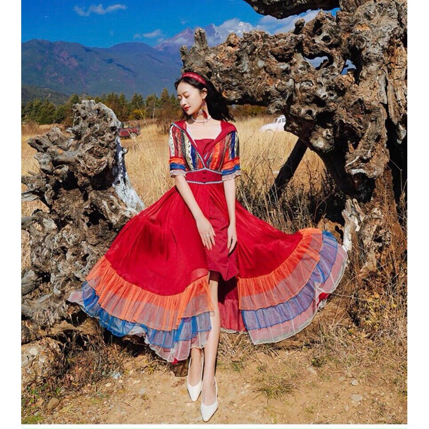 VÁY MAXI THỔ CẨM ĐI BIỂN💃FREE SHIP 💃YÊU LÀ RẤT YÊU ♥️